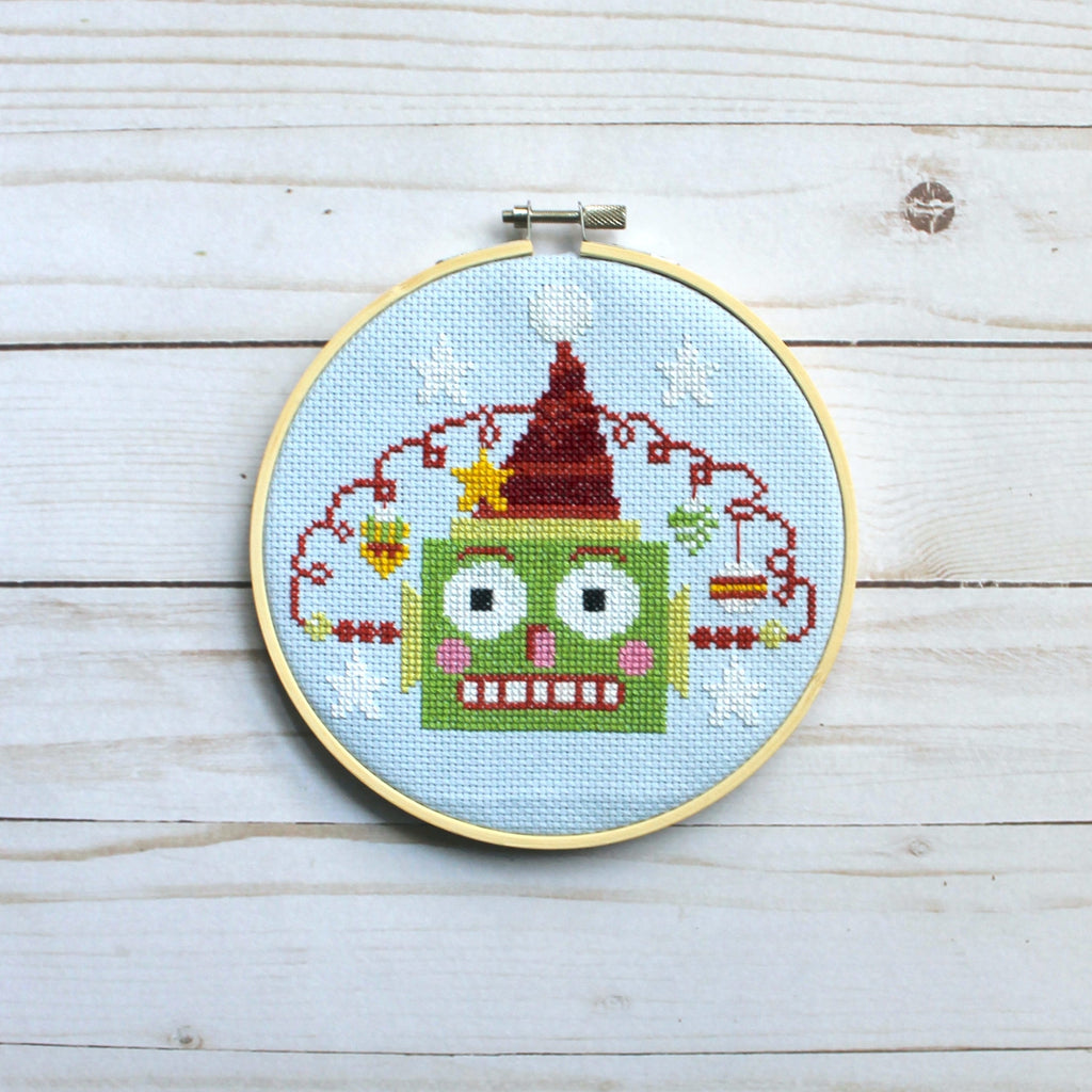 Green Christmasbot by Mary Engelbreit Counted Cross Stitch DIY KIT